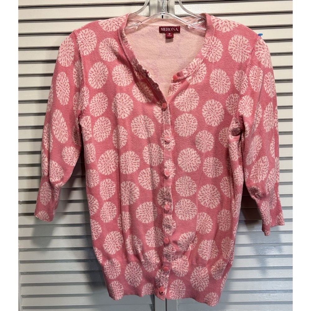 Merona Sweater Pearl Buttons 3/4‎ Sleeve Soft Floral Size Medium Ribbed Hem